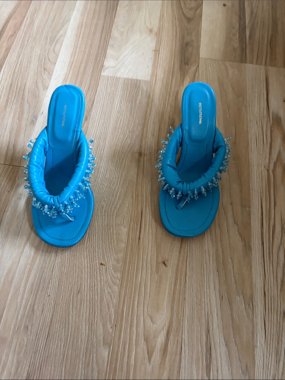 Bright Blue Beaded Women's Slide Sandals